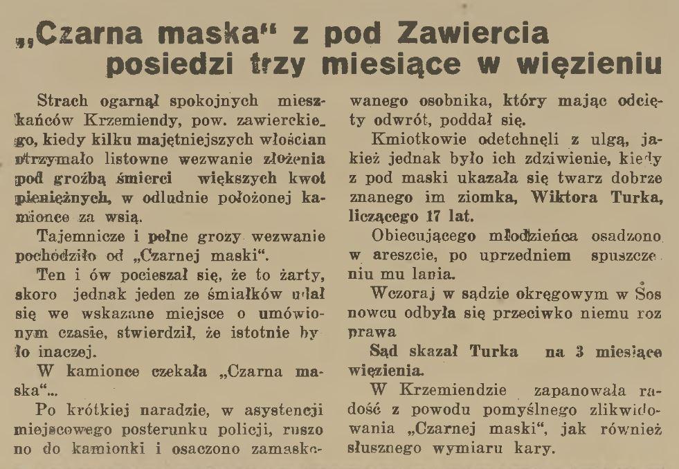 Czarna maska spod Zawiercia