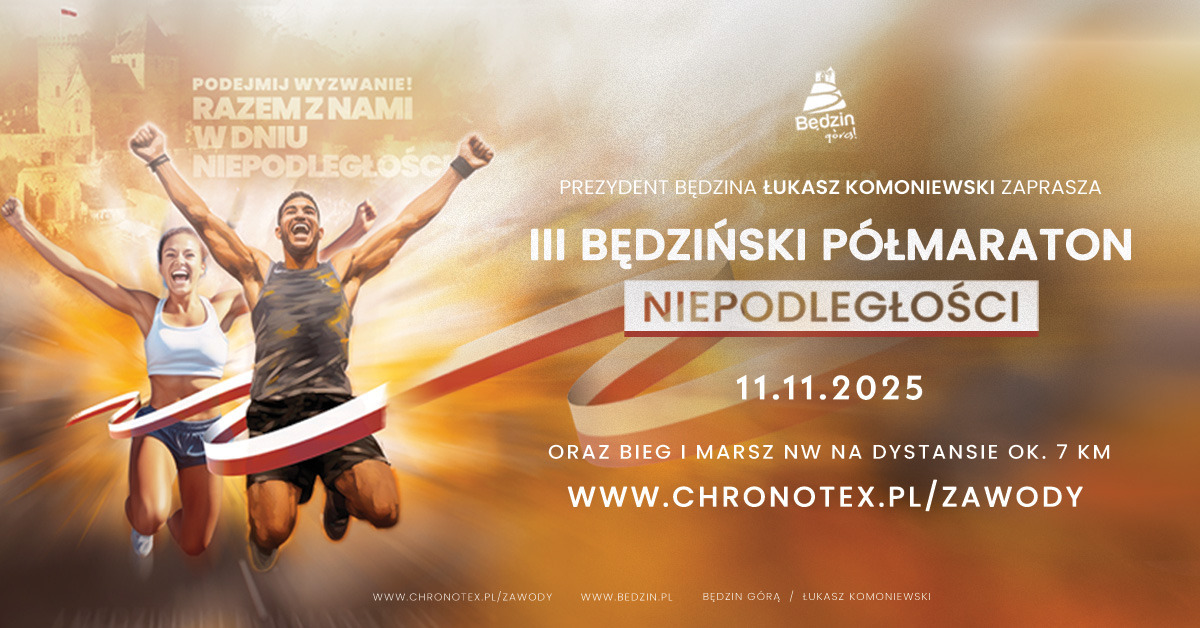III Będziński Półmaraton Niepodległości. Plakat. 11 listopada 2025.