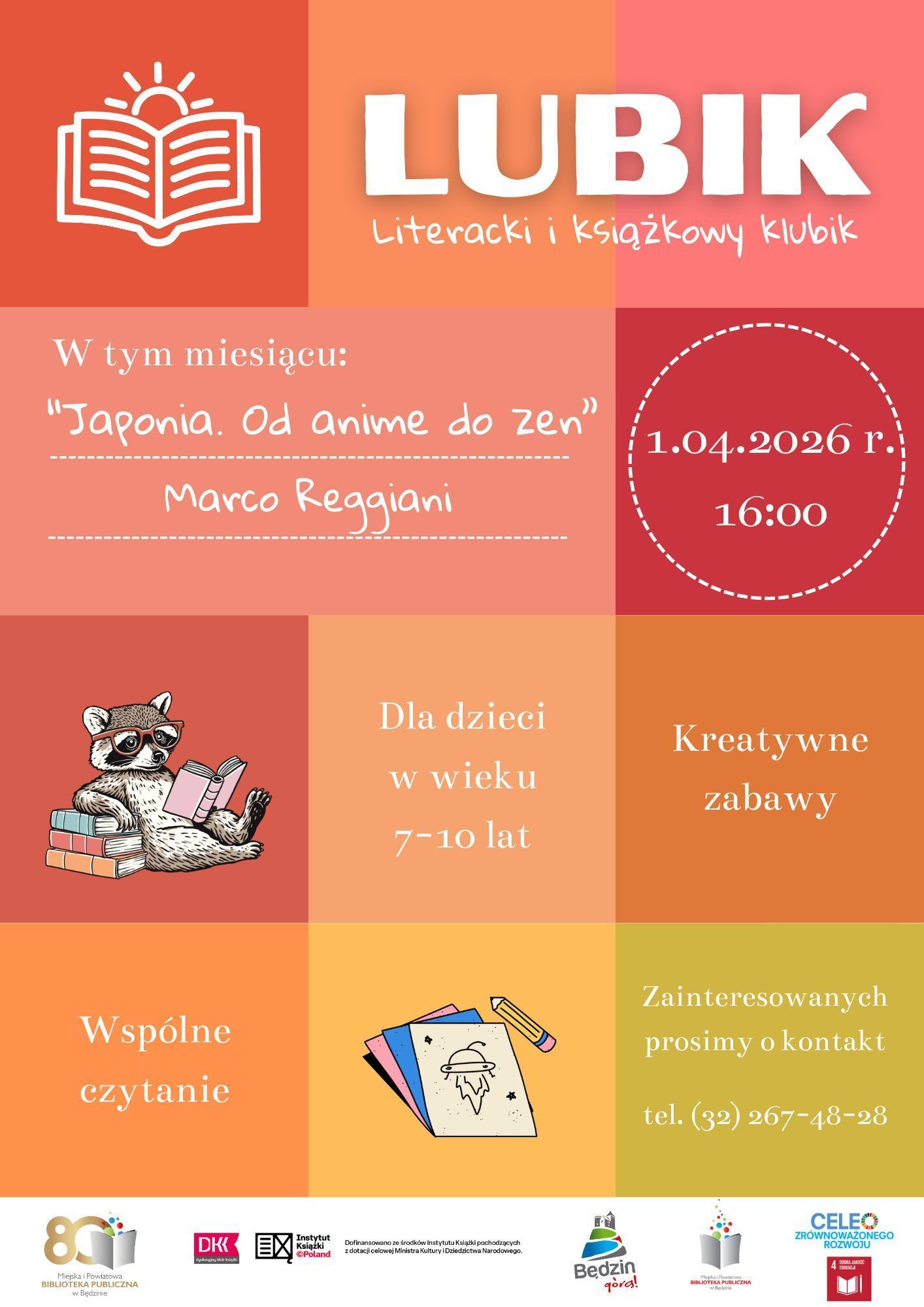 Miejska i Powiatowa Biblioteka Publiczna w Będzinie. »Lubik« – Marco Reggiani – „Od anime do zen”. Plakat. 1 kwietnia 2026