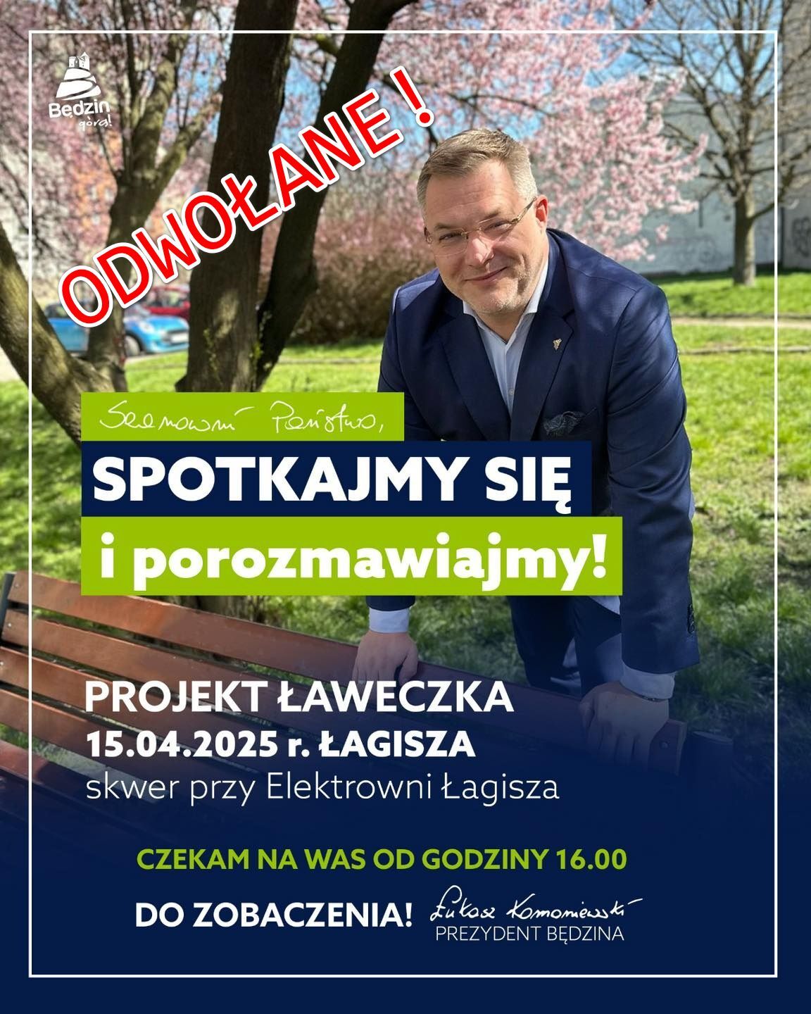 Będzin. Projekt „Ławeczka”. Spotkanie odwołane! Kwiecień 2025.