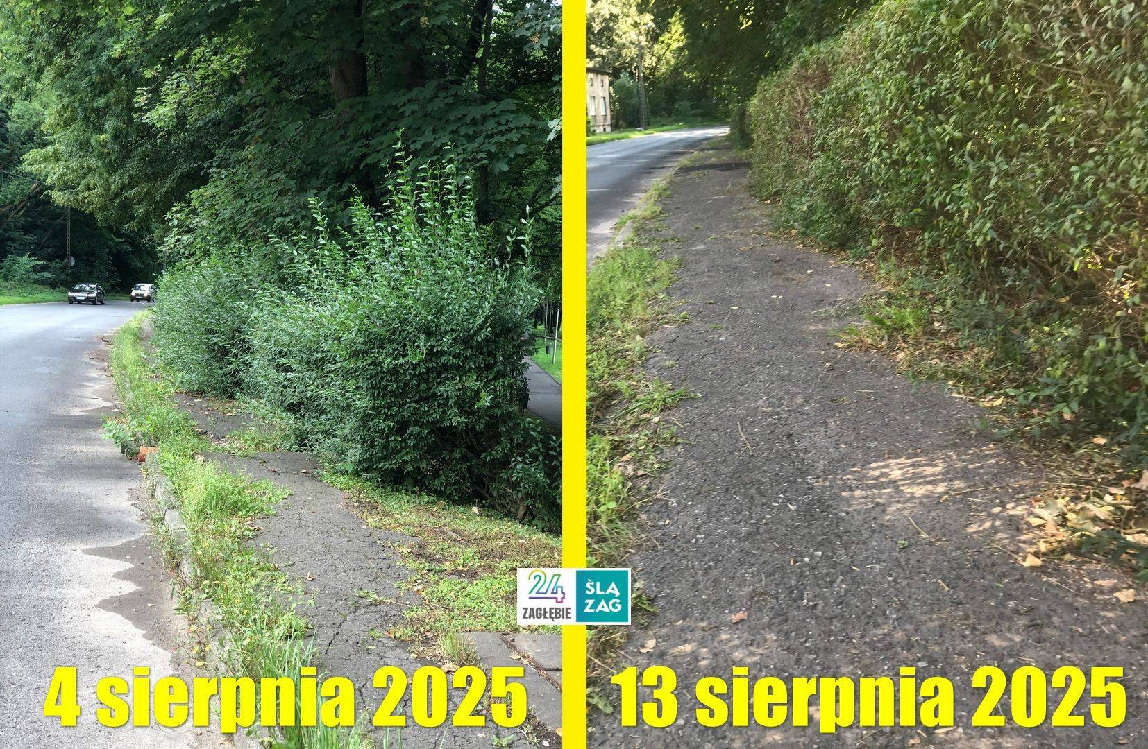 Czeladź. Ulica Katowicka. Naprawa drogi z chodnikiem po naszej interwencji. 4-13 sierpnia 2025.