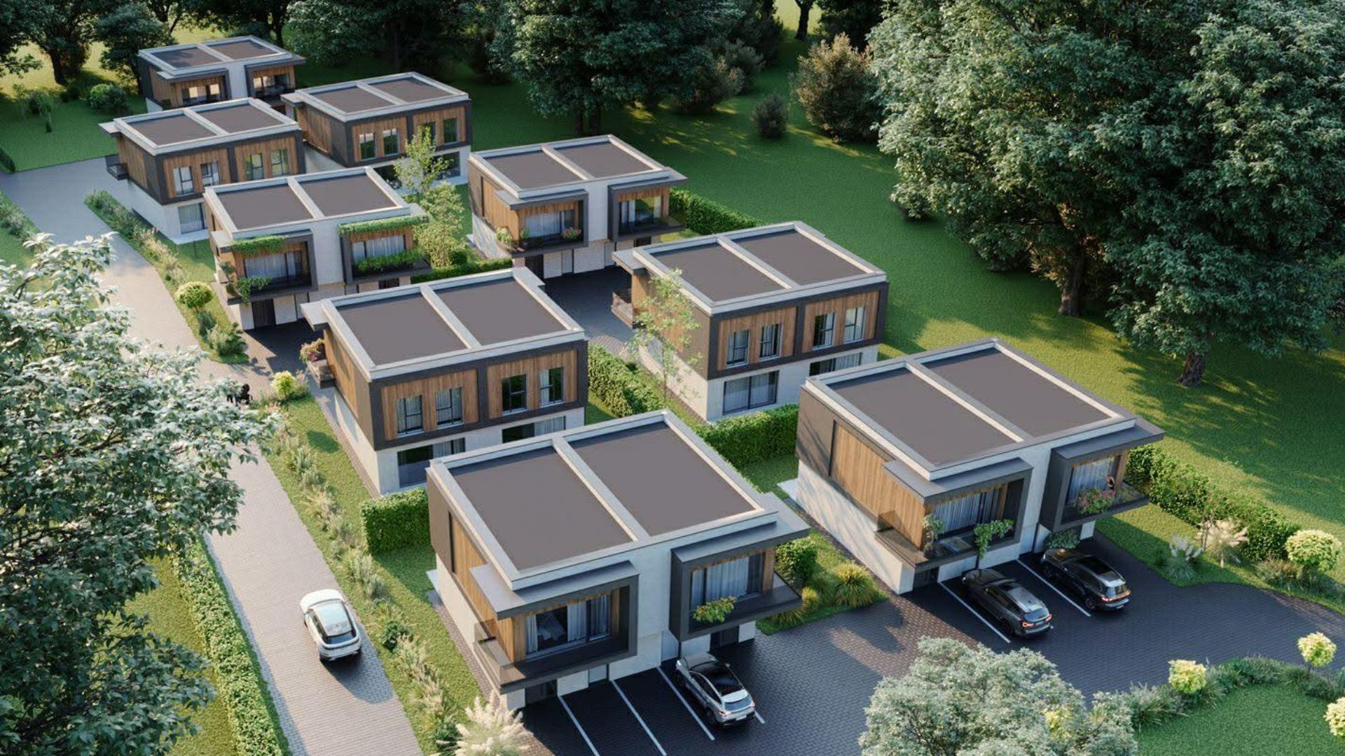 Grabek Park, czyli nowe osiedle domów w zabudowie bliźniaczej w Czeladzi, w pobliżu – niespodzianka – parku Grabek