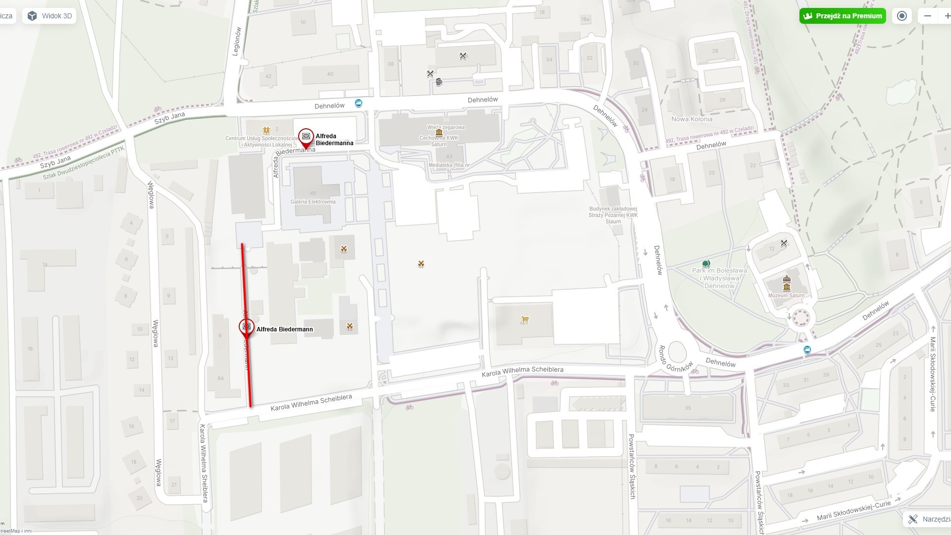Czeladź-Zarzecze. Ulica Alfreda Biedermanna. Mapa z zaznaczonym fragmentem do budowy. Kwiecień 2026