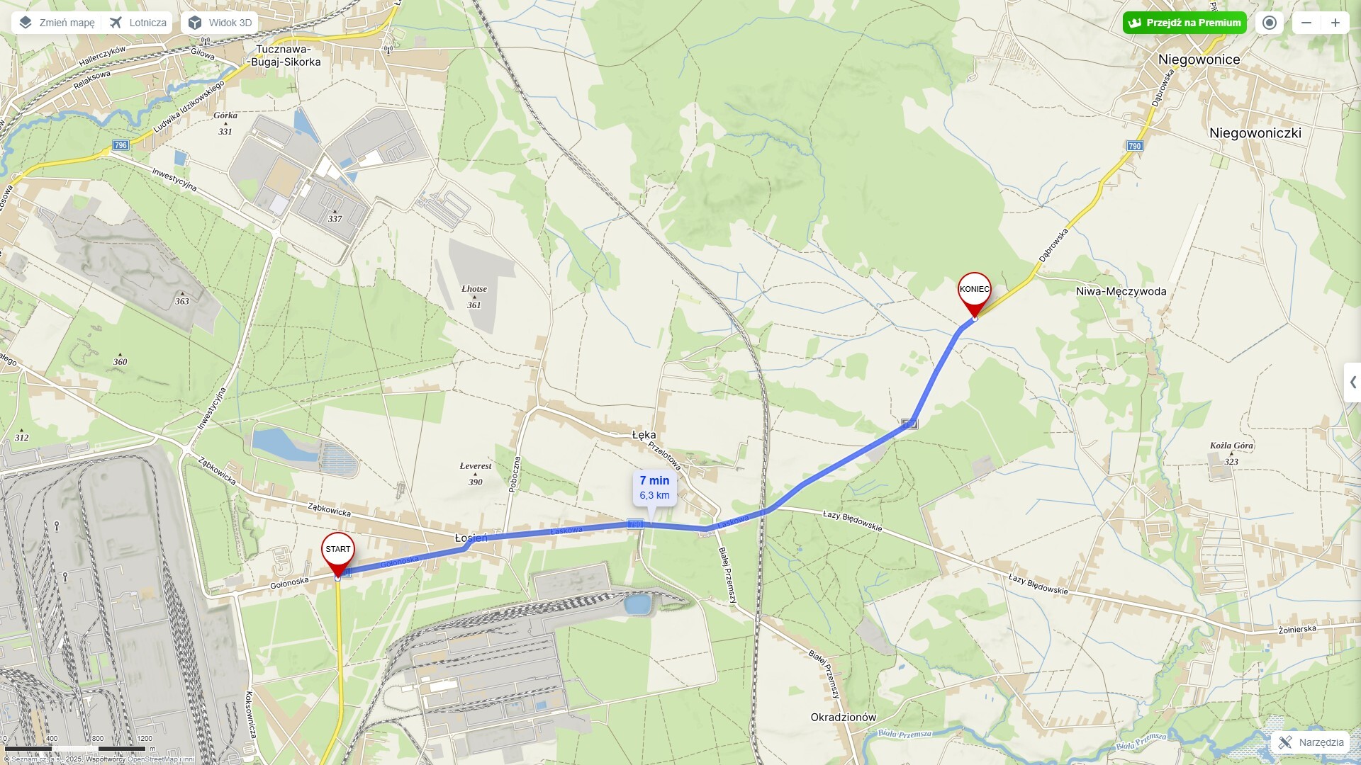 Dąbrowa Górnicza. Mapa odcinka drogi wojewódzkiej 790, która była remontowana.