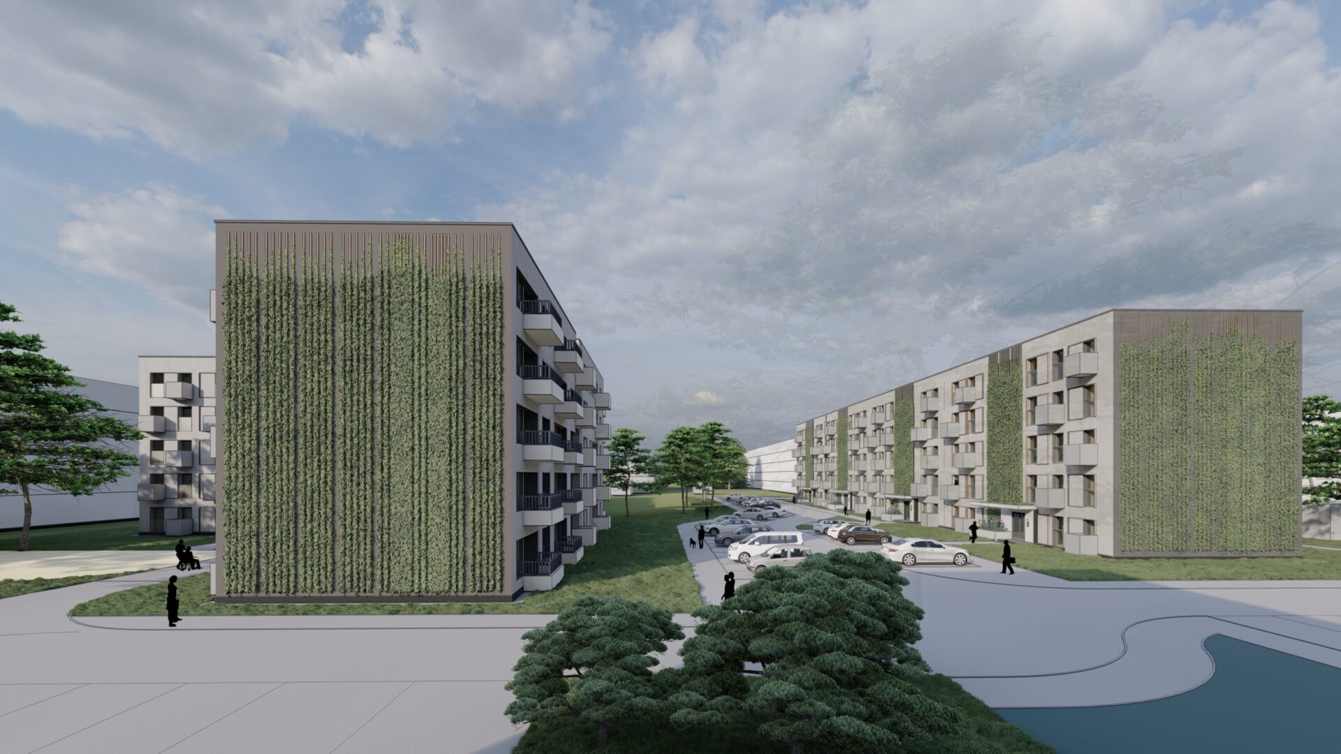 Dąbrowa Górnicza-Gołonóg. Nowe bloki TBS na osiedlu Marcina Kasprzaka przy ulicy Tysiąclecia. Wizualizacja. Wrzesień 2025.