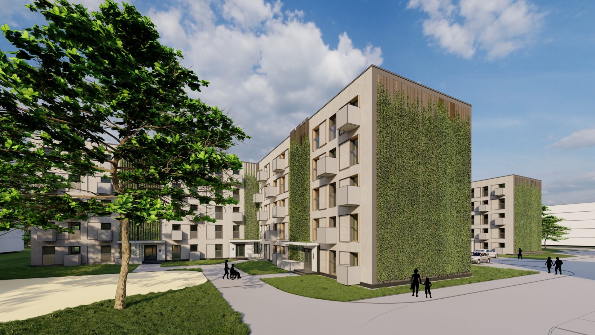 Dąbrowa Górnicza-Gołonóg. Nowe bloki TBS na osiedlu Marcina Kasprzaka przy ulicy Tysiąclecia. Wizualizacja. Wrzesień 2025.