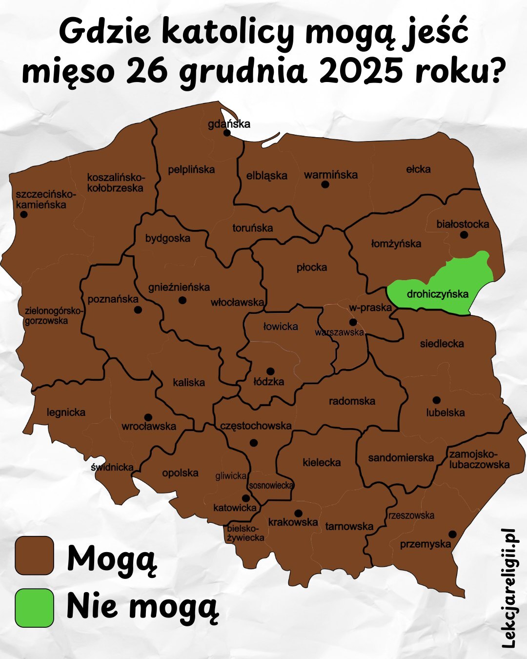Diecezje w Polsce. Dyspensa – mięso w piątek, 26 grudnia 2025.