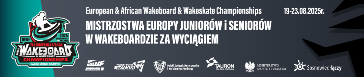 Mistrzostwa Europy i Afryki w Wakeboard i Wakeskate 2025 w Sosnowcu. Plakat.
