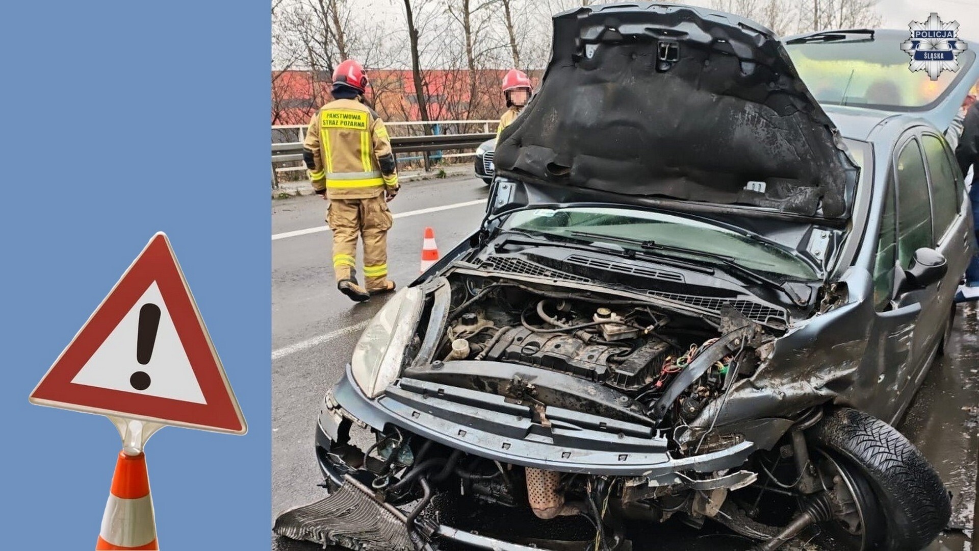 Sosnowiec. Samochód osobowy uderzył w bariery na S1. Uwaga, ślisko!