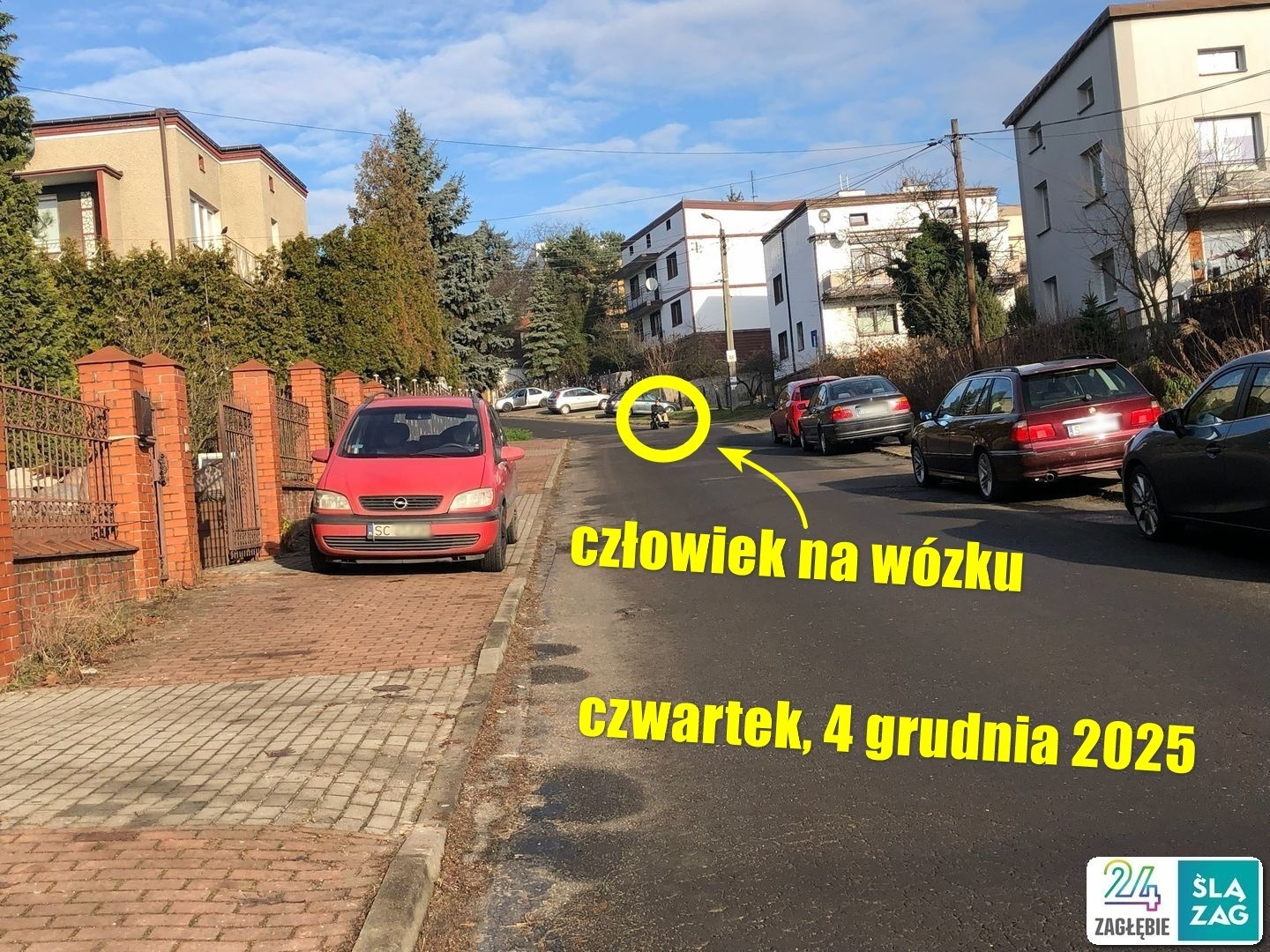 Sosnowiec-Sielec. Ulica Łukowa. Parkowanie na chodnikach. 4 grudnia 2025.