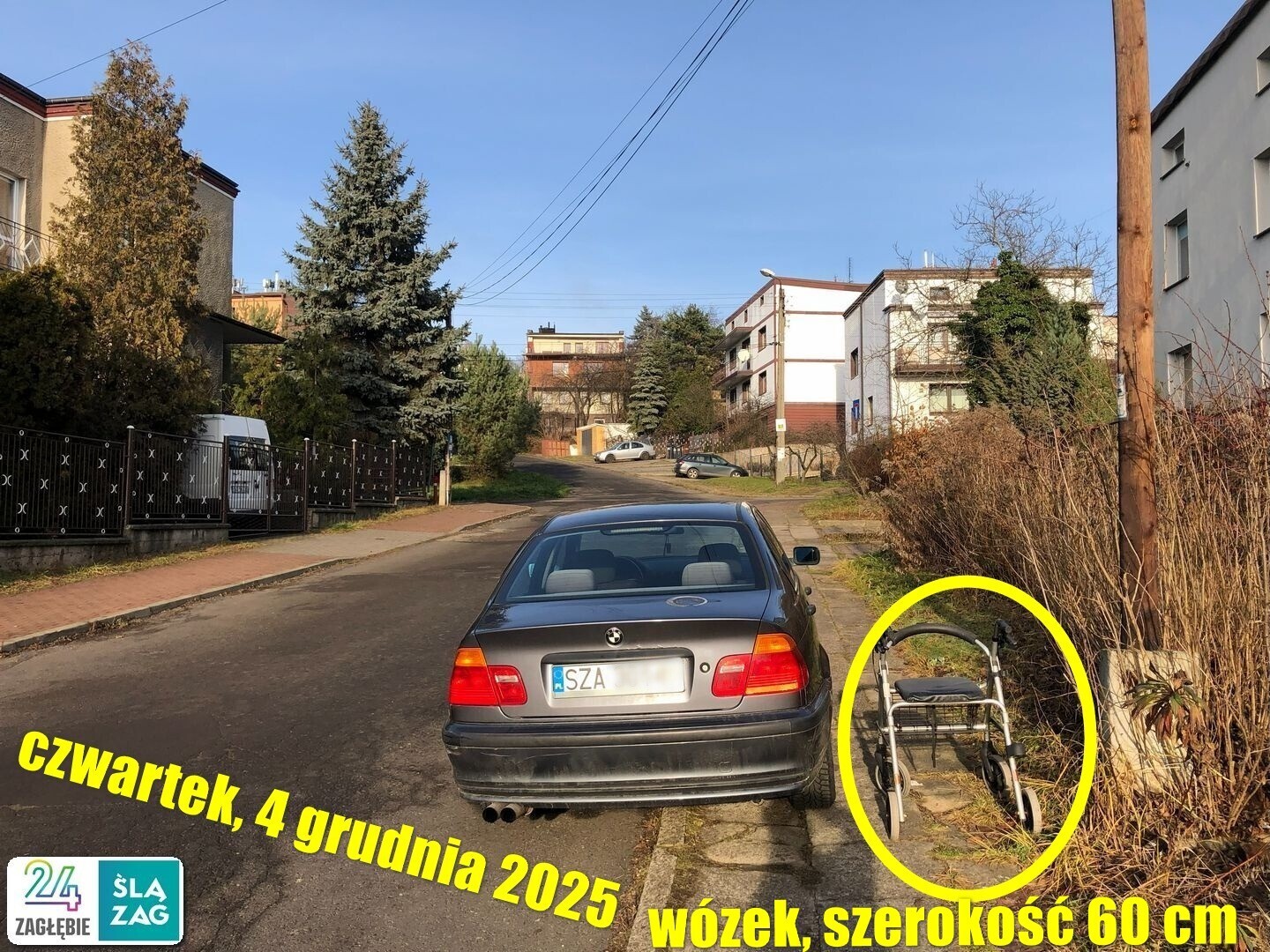 Sosnowiec-Sielec. Ulica Łukowa. Parkowanie na chodnikach. 4 grudnia 2025.