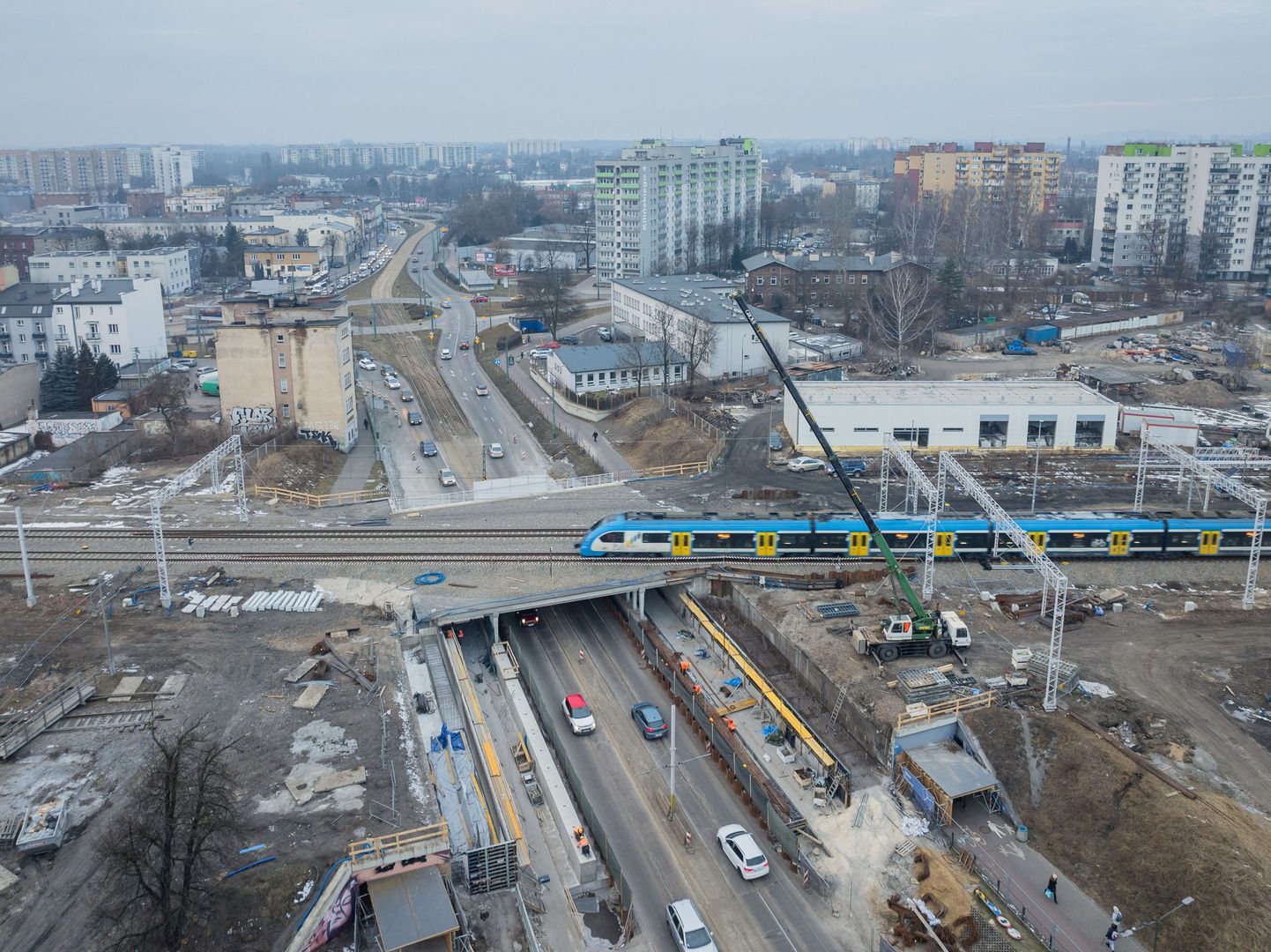 Sosnowiec. Przebudowa linii kolejowej e65. Wiadukt nad ulicą Józefa Piłsudskiego. 20 lutego 2026