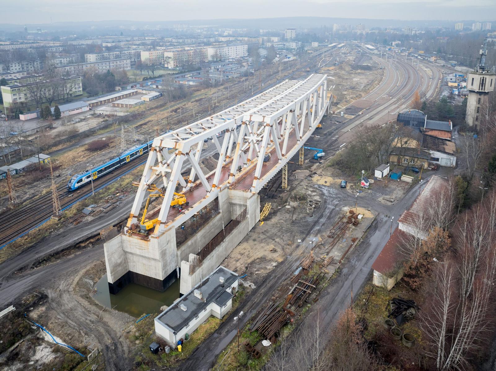 Stacja Katowice Ligota widok z lotu ptaka na powstajace wiadukty