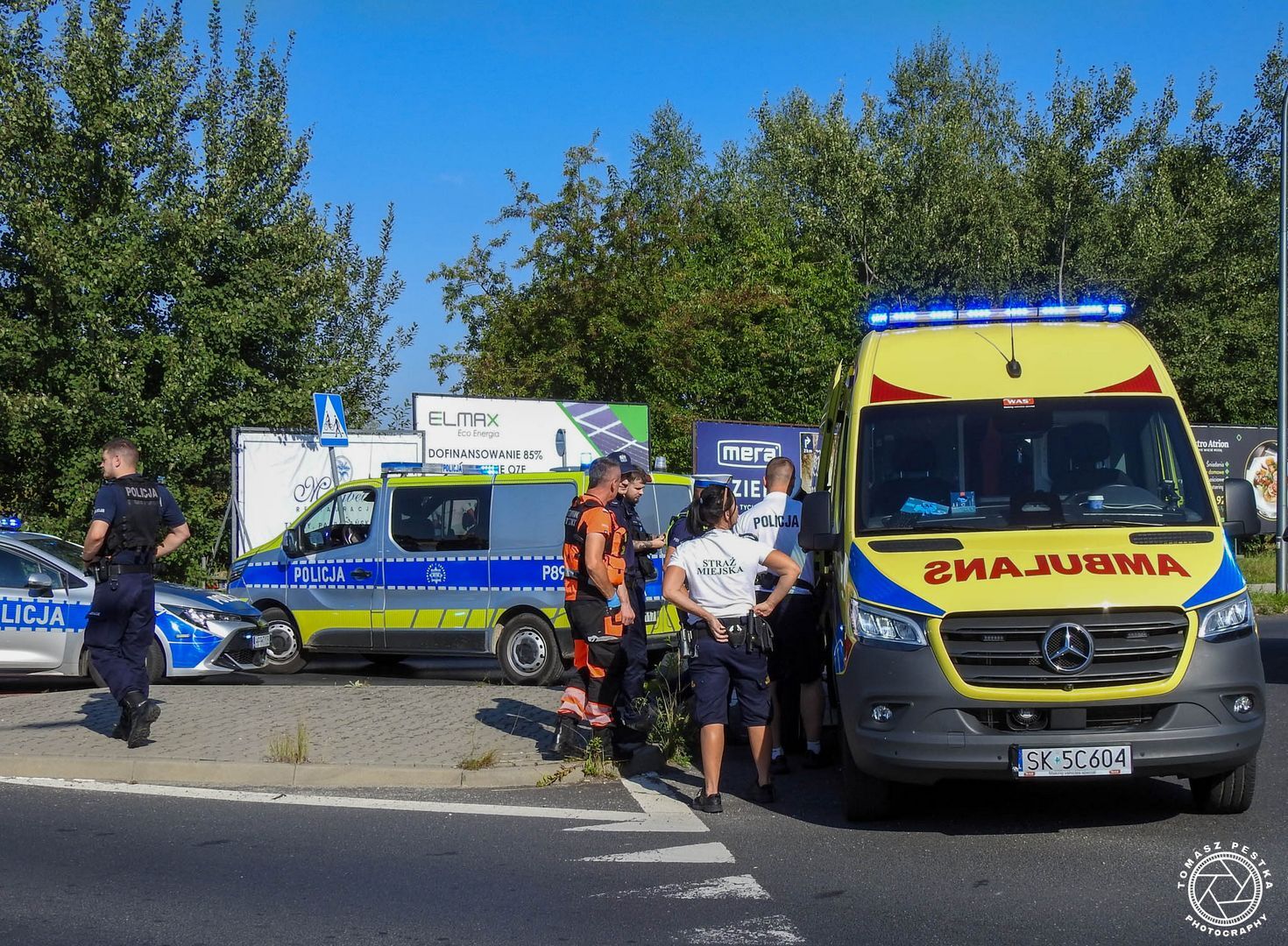 Tychy. Ul. Towarowa. Zatrzymanie pijanego kierowcy z Sosnowca bez uprawnień i z zakazem sądowym. 9 września 2025.