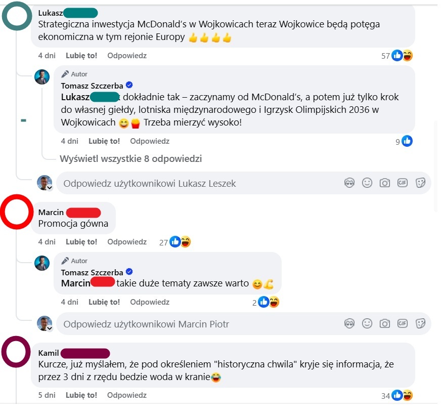Restauracja McDonald's w Wojkowicach. Dyskusja pod informacyjnym wpisem burmistrza. 20 sierpnia 2025.
