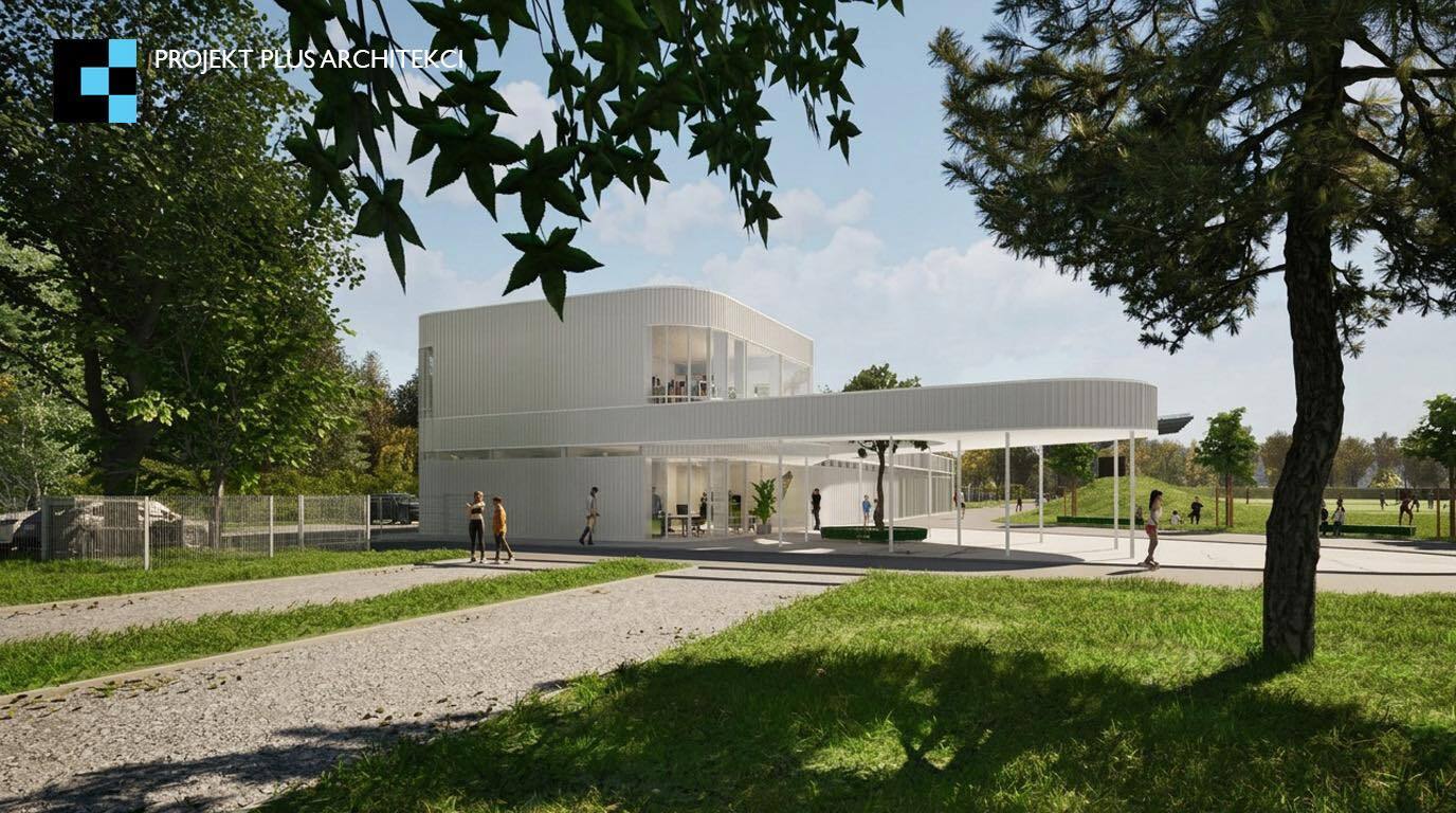 Wojkowice. Budynek zaplecza w parku sportowym przy stadionie »Millenium«. Wizualizacja. Kwiecień 2026