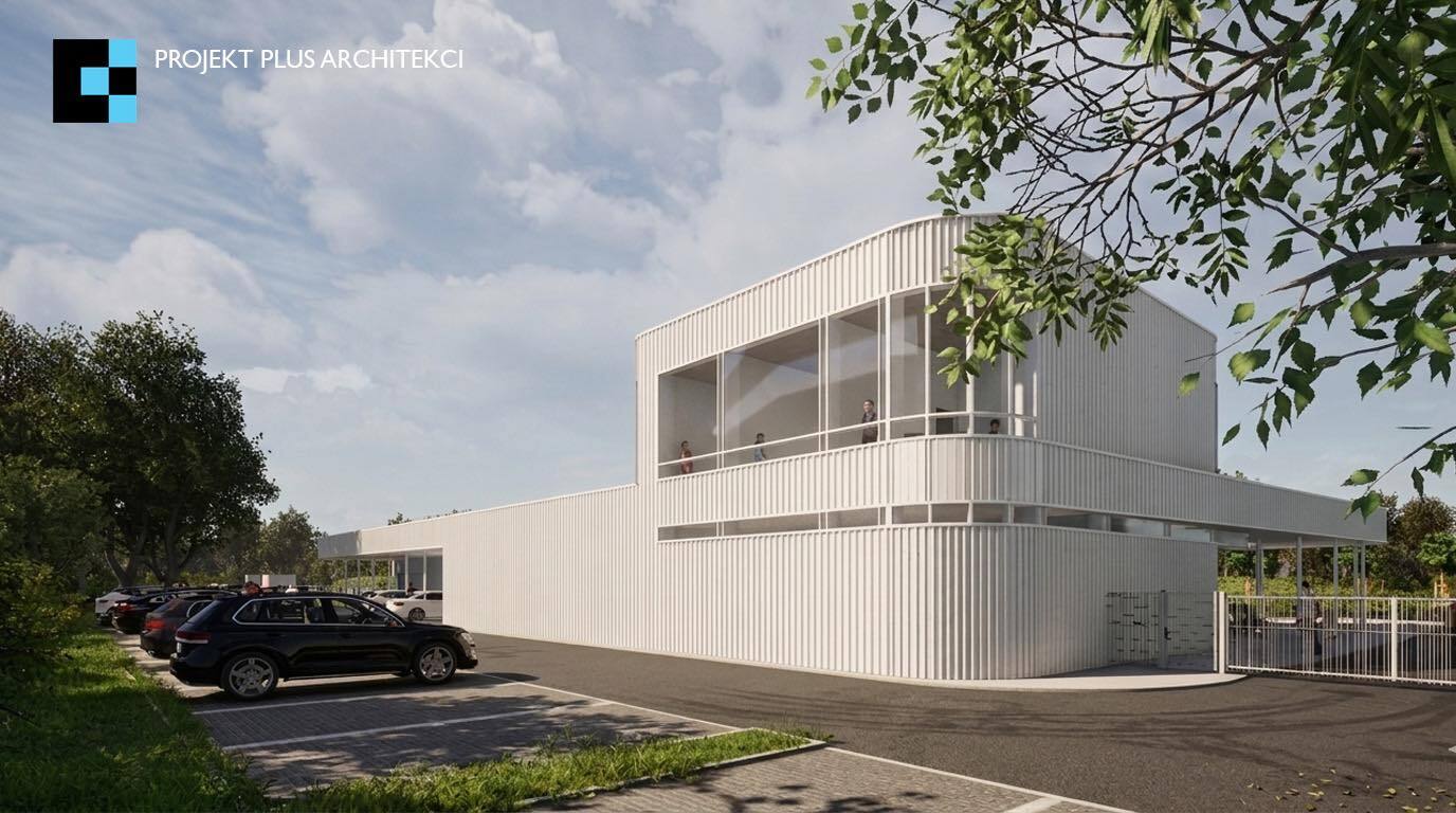 Wojkowice. Budynek zaplecza w parku sportowym przy stadionie »Millenium«. Wizualizacja. Kwiecień 2026