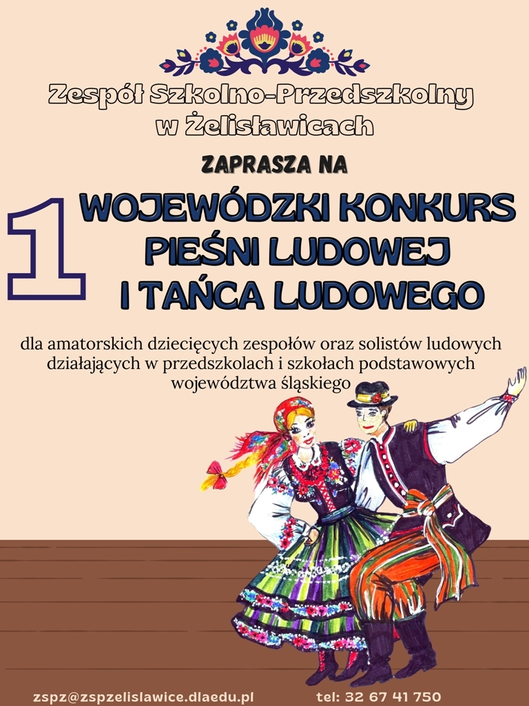 Żelisławice. I Wojewódzki Konkurs Pieśni Ludowej i Tańca Ludowego. Plakat. Wiosna 2025.