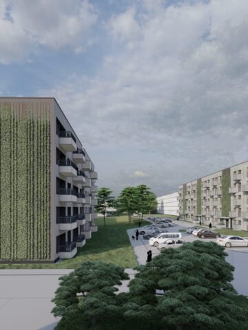 Dąbrowa Górnicza-Gołonóg. Nowe bloki TBS na osiedlu Marcina Kasprzaka przy ulicy Tysiąclecia. Wizualizacja. Wrzesień 2025. Dąbrowa Górnicza-Gołonóg. Nowe bloki TBS na osiedlu Marcina Kasprzaka przy ulicy Tysiąclecia. Wizualizacja. Wrzesień 2025.