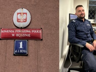Złodziej i agresor zapomniał, że policjanci też robią zakupy Będzin. Ul. Józefa Bema 1. Komenda Powiatowa Policji w Będzinie. Sierżant sztabowy Bartłomiej Janus.