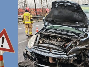 Sosnowiec. Droga ekspresowa S1 – 542 kilometr. Uderzenie samochodu osobowego w barierę. 10 listopada 2025. Sosnowiec. Droga ekspresowa S1 – 542 kilometr. Uderzenie samochodu osobowego w barierę. 10 listopada 2025.